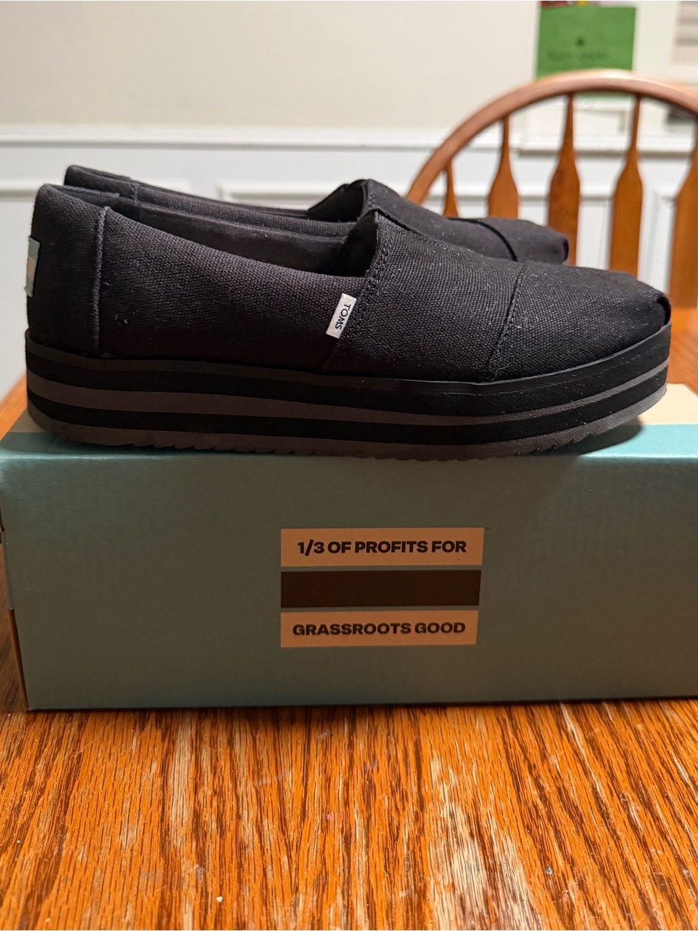 Toms Black Canvas Platform Slip-Ons